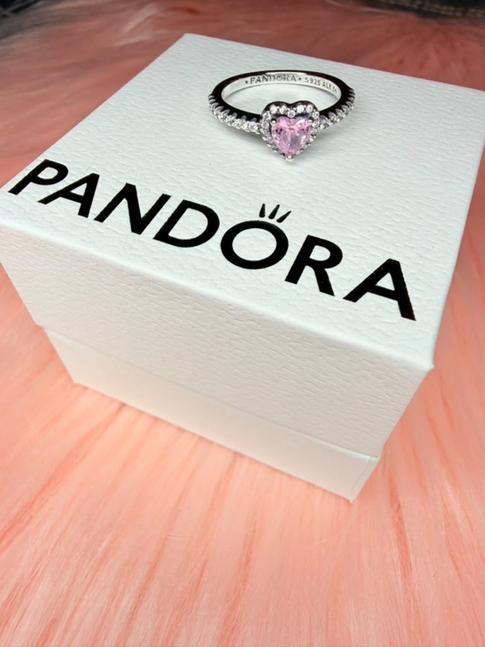 Pandora Sterling Silver Heart Ring with Pink Stone